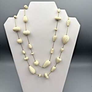 Vintage Anne Klein Couture Necklace Fluted Beads Cream Gold Tone Signed RARE